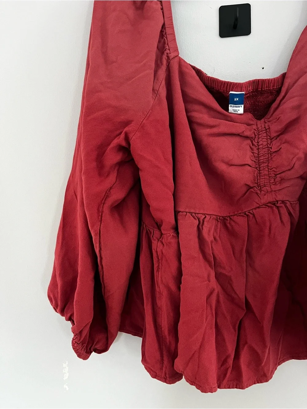 Old Navy Burgundy Peasant Blouse with Puff Sleeves